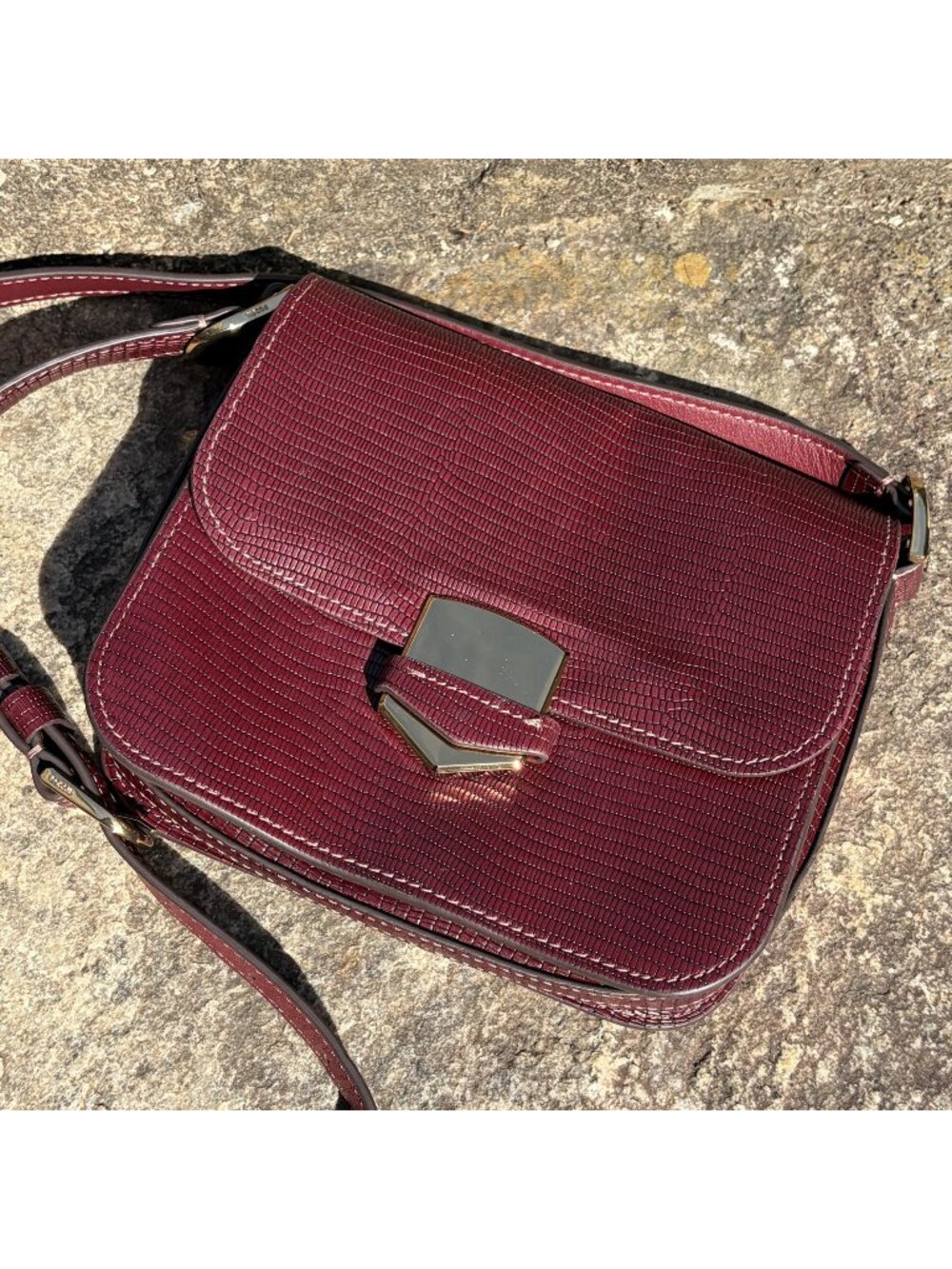 Fossil Lennox Lizard Embossed Leather Flap Crossbody Bag Italian Mahogany
